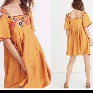 Madewell yellow embroidered babydoll tunic dress